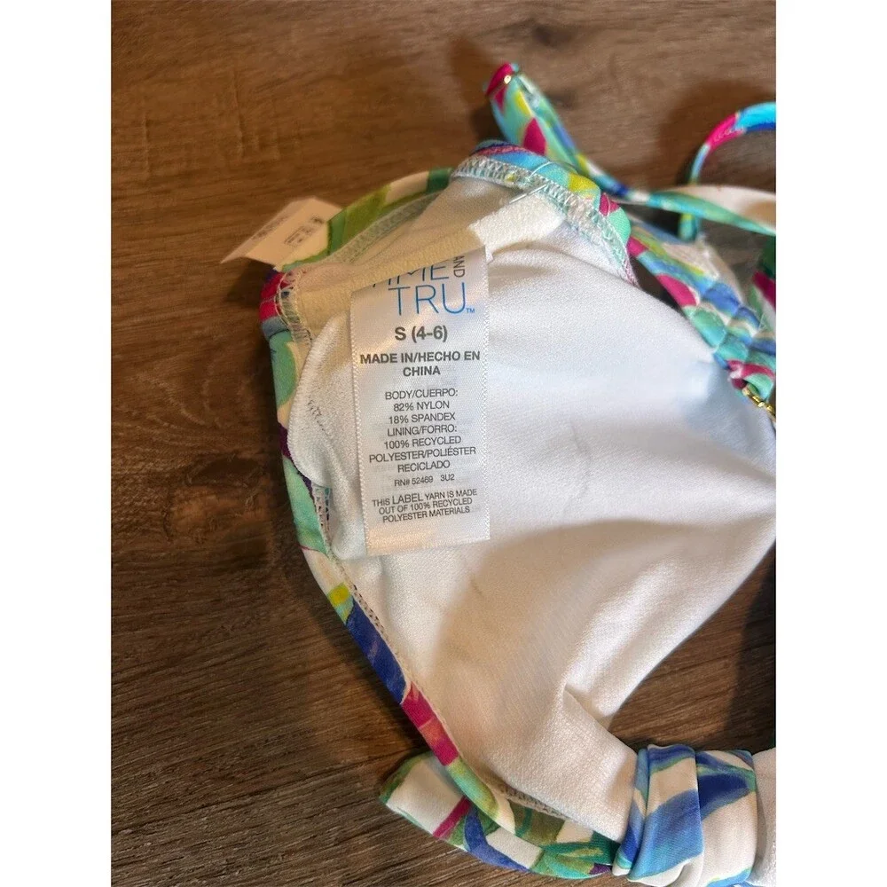 Time and Tru Bikini Swim Top Womens S Tropical Palm Print Knot Front